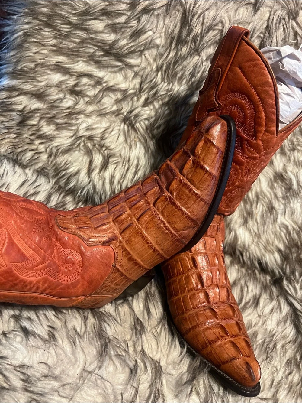PISTOLERO Men's CAIMAN PRINT & Leather Western  Boots in Cognac Brown Sz 8.5